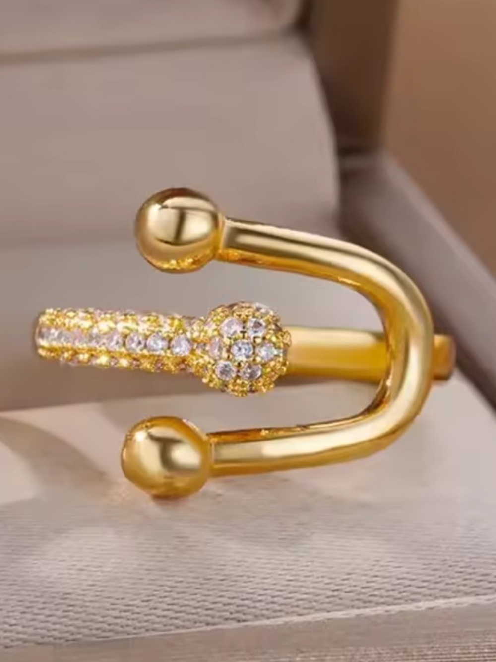 Horseshoe Gold Crystal-Accented Open Ring - Picture 2 of 6